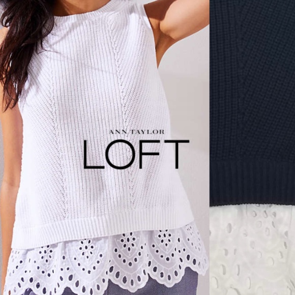 LOFT Tops - Loft Eyelet lace trim Sleeveless Sweater - Navy